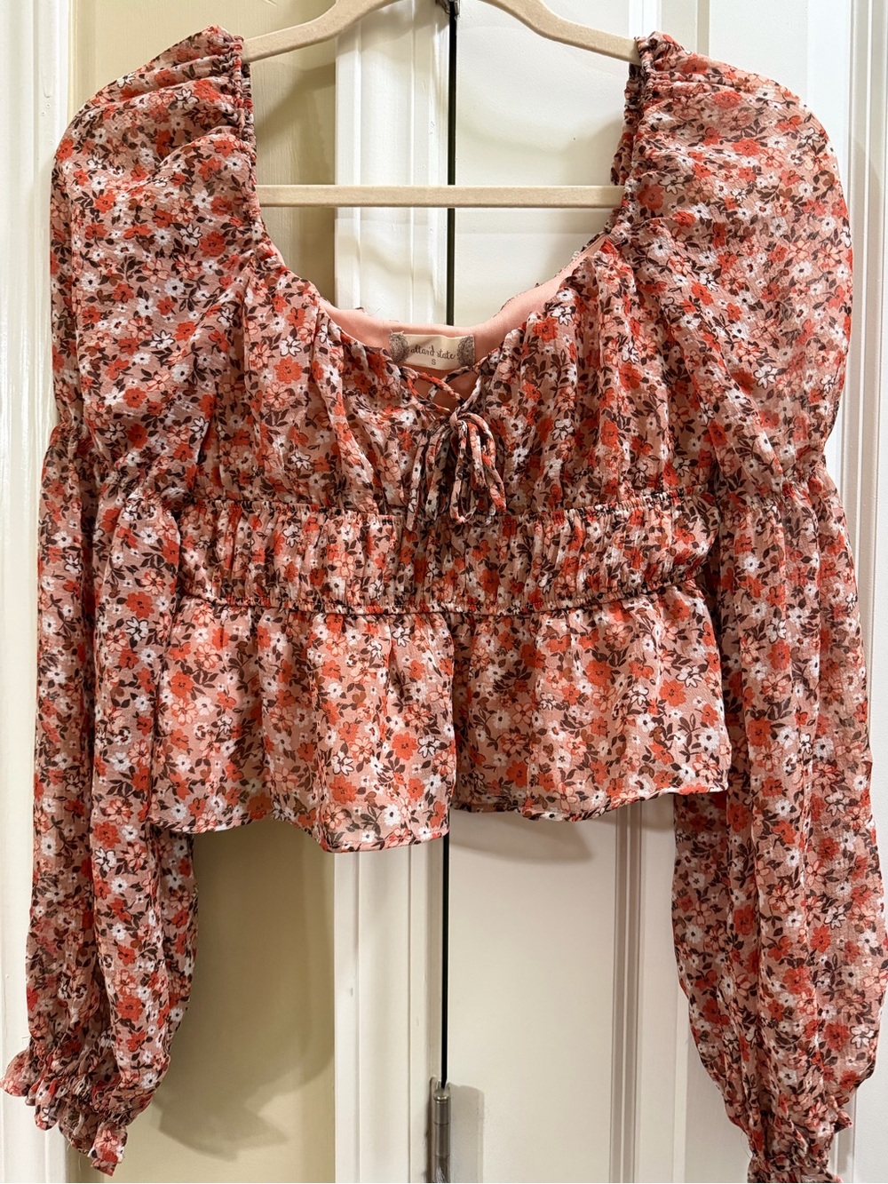 Altar'd State Peach Floral Smocked Crop Top
